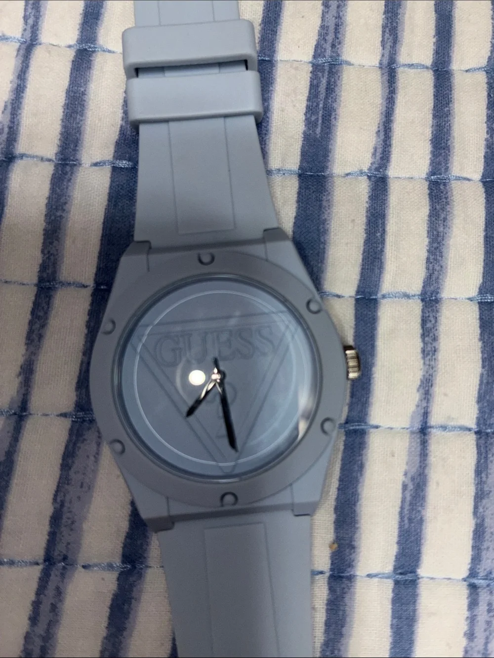 GUESS Light Gray Silicone Strap Watch with Silver Accents